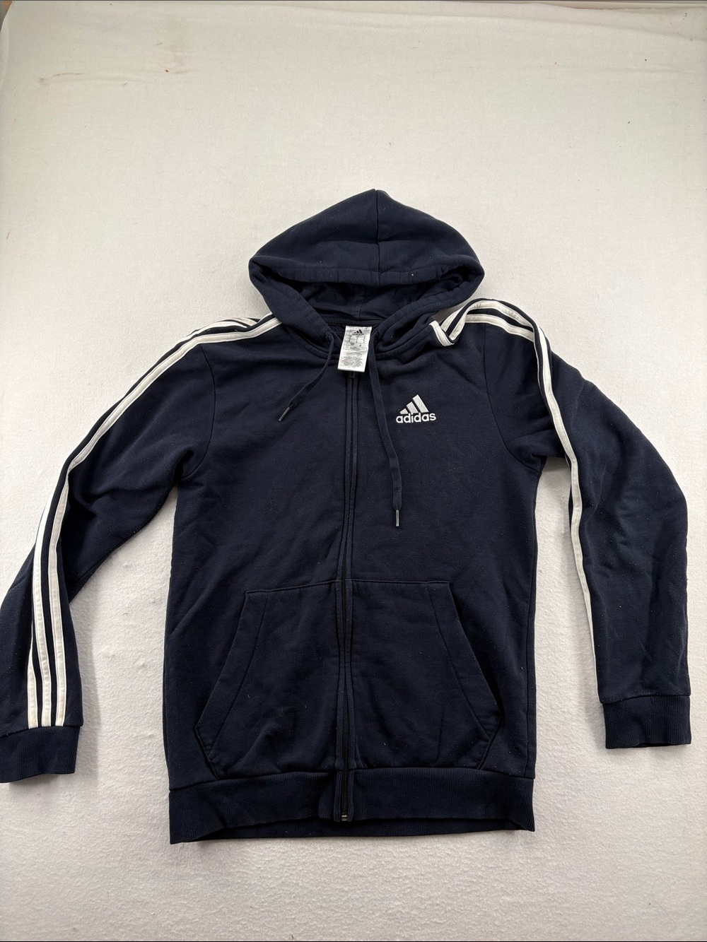 adidas Navy Hooded Zip-Up Jacket with White Stripes - small
